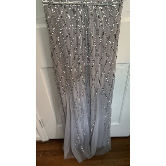 Adrianna Papell Platinum Size 10 Silver Beaded Tulle Bridesmaids Dress Formal - Picture 4 of 16